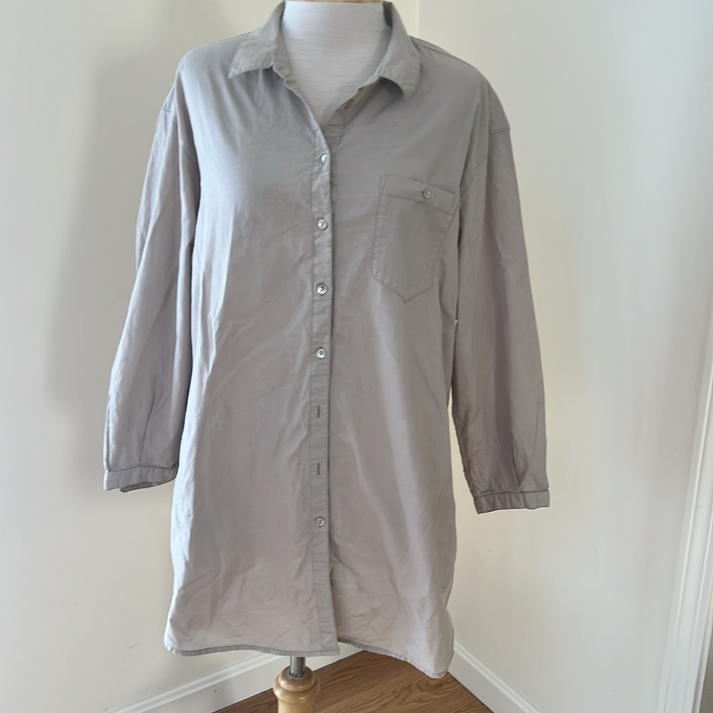 Gudrun Sjoden 10 colors beige cotton front button up tunic shirt with pockets.